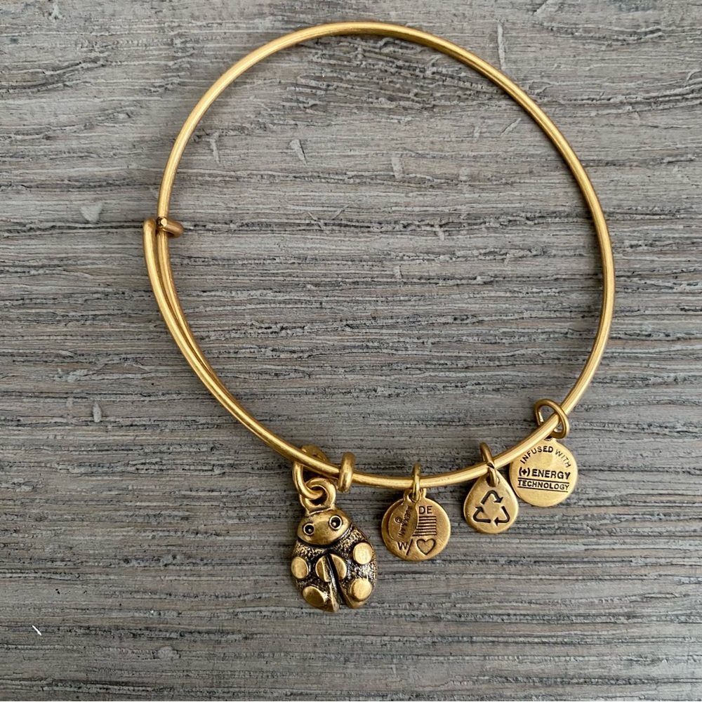 Alex & Ani Gold Charm Ladybug Design Bangle Bracelet